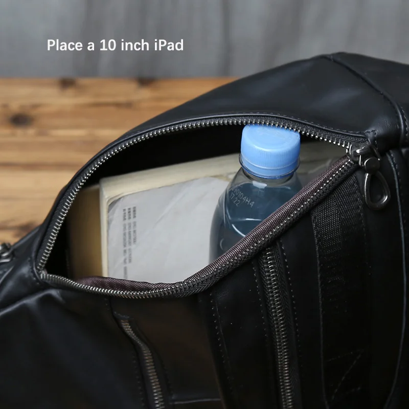 NZPJ Genuine Leather Men's Casual Chest Bag Large Capacity Solid Color Crossbody Bag Top Layer Cowhide Men Bag for 10-Inch iPad