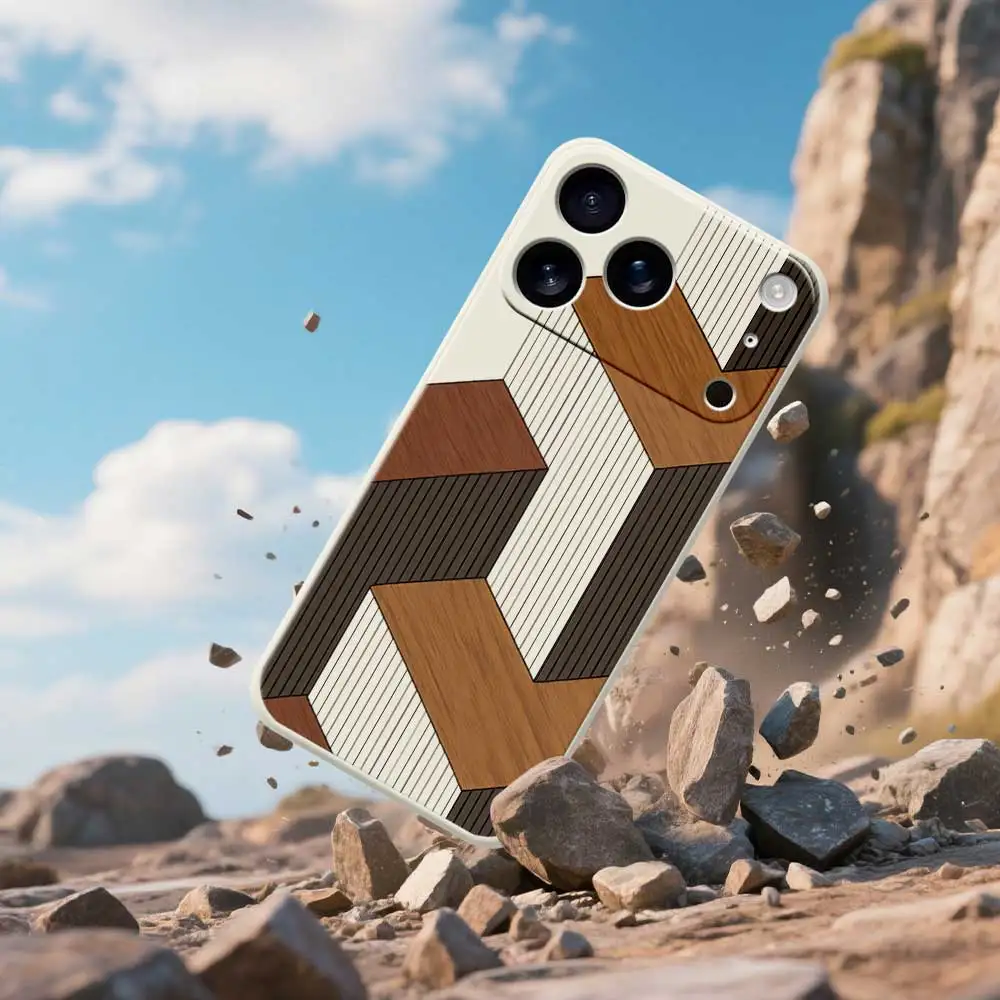 Geometric Wooden Shockproof Silicone Phone Case Cover