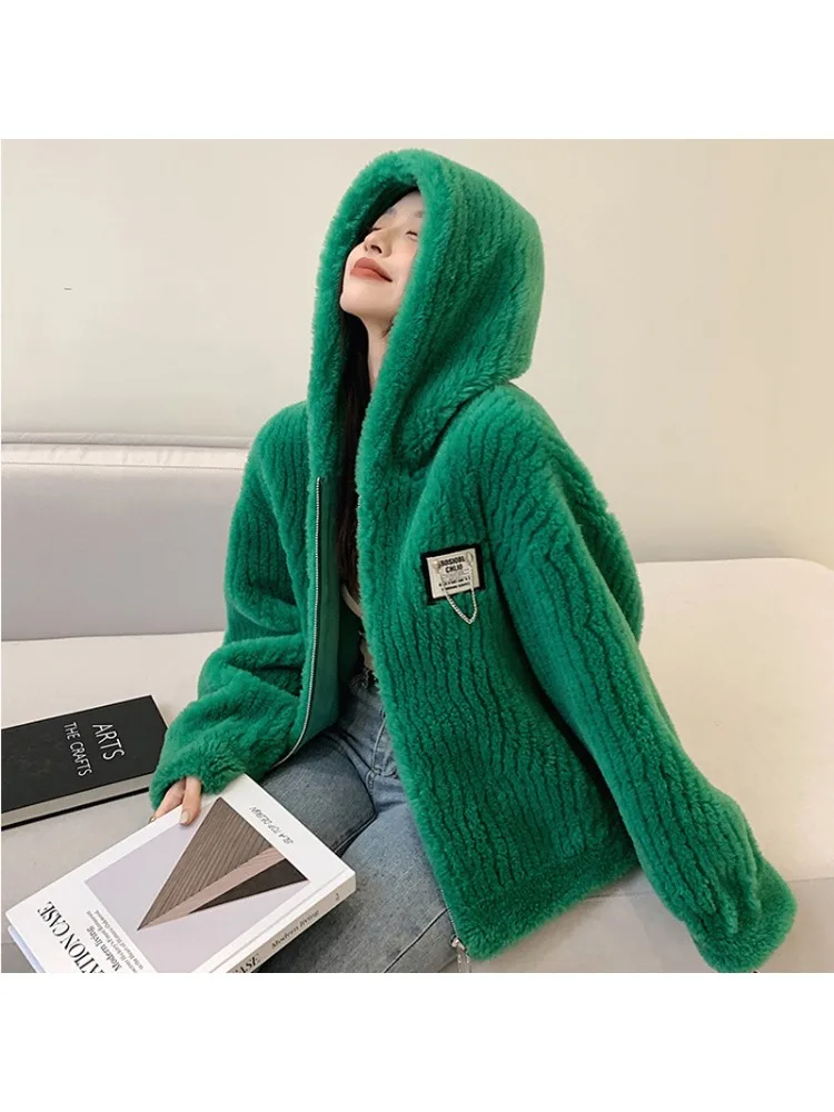 Women\'s Coat 2023 New Hooded Lambswool Coat for Women with Fur Integrated Korean Style Grained Sheep Sheared Coat Fur Clothing