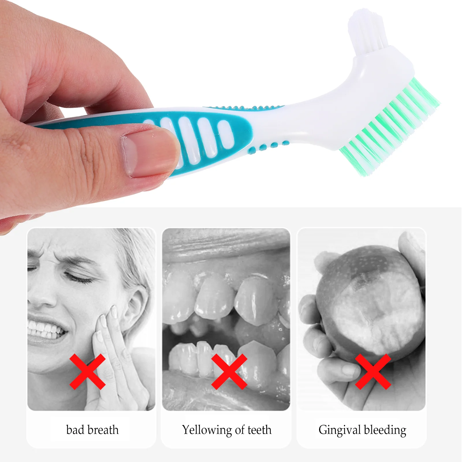 4 Hard Toothbrushes Double Sided Multi- Layered Bristles Cleaning Brush Denture Care ( Orange )
