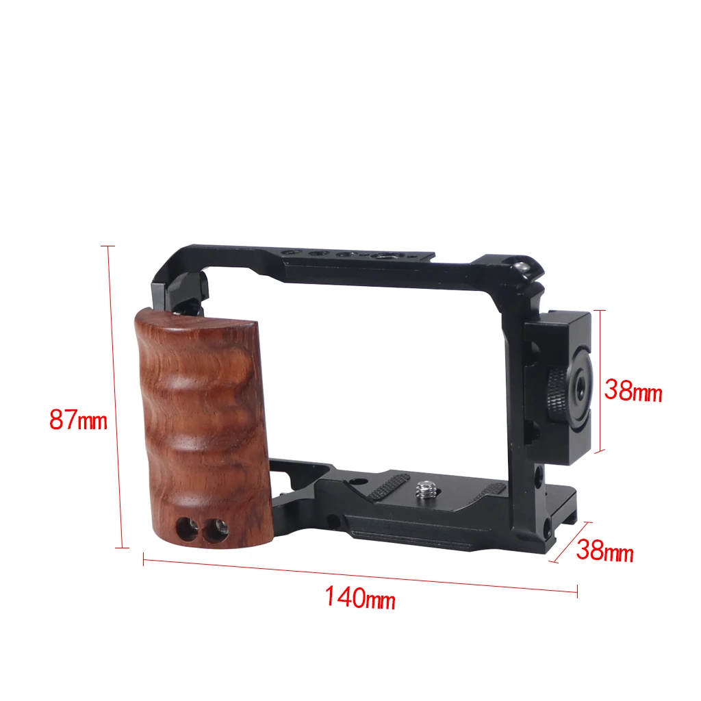 Kamerakäfig für Sony ZV-E10 mit seitlichem Holzgriff, oberer Griff aus Aluminium für Sony ZV E10 Vlogging Video Rig Filmherstellungssystem – Detail 12