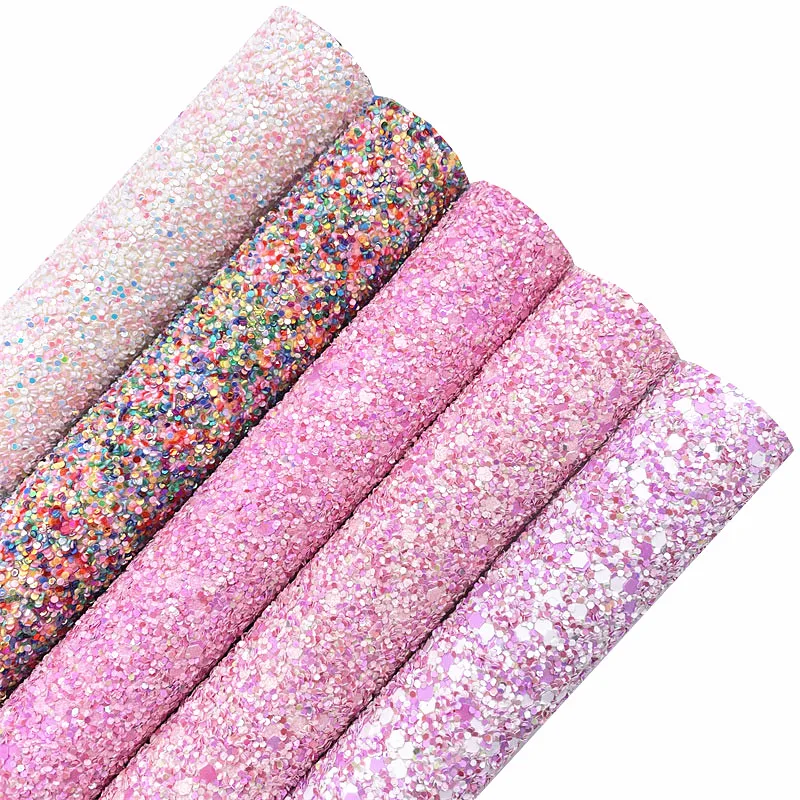 Mixed Colors Chunky Glitter Leather Faux leather Sheets DIY Handcraft Synthetic Leather Glitter Vinyl Fabric For Bows 6S249