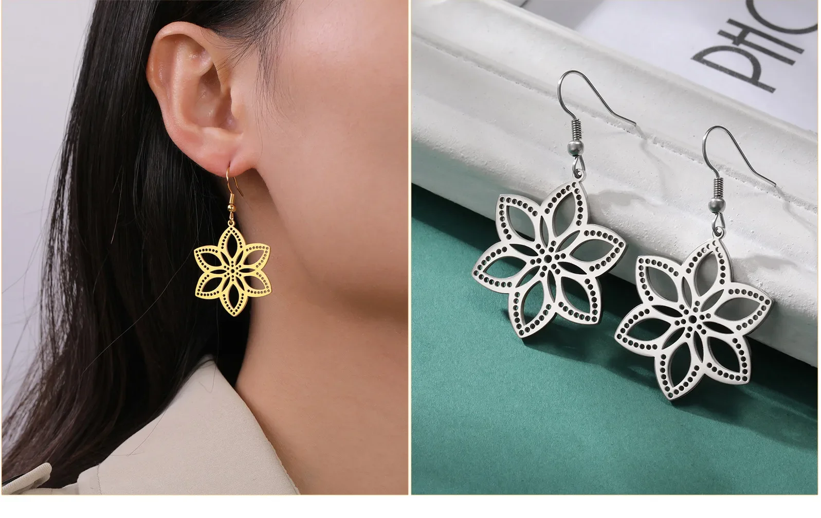 Cazador Bohemian Filigrane Tropfen Ohrringe Edelstahl Blume Ethnische Baumeln Ohrringe für Frauen Schmuck Valentinstag Geschenk Großhandel – Detail 2