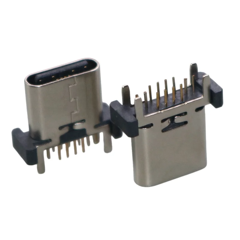 Vertical USB Type-C Female Port Connector – Adjustable Heights, 16-Pin