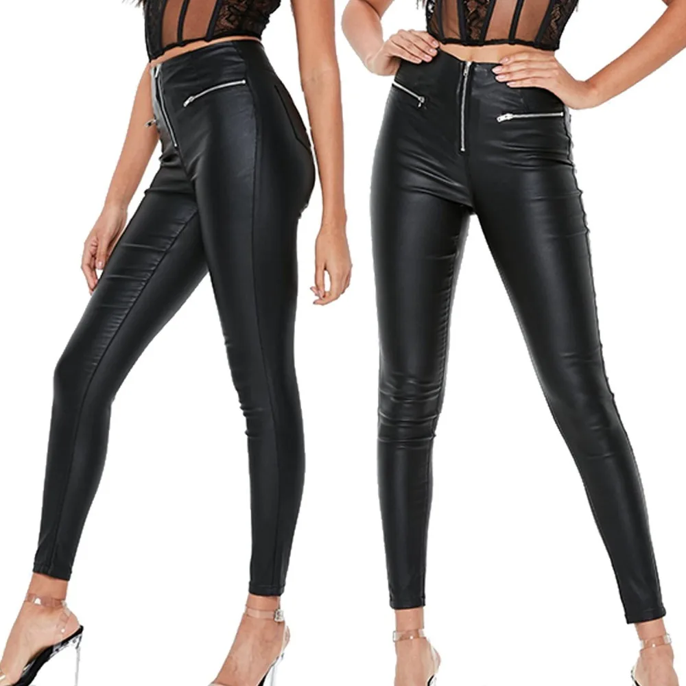 

Women's new black nine-point women's small legs Pu leather Spice slim leggings