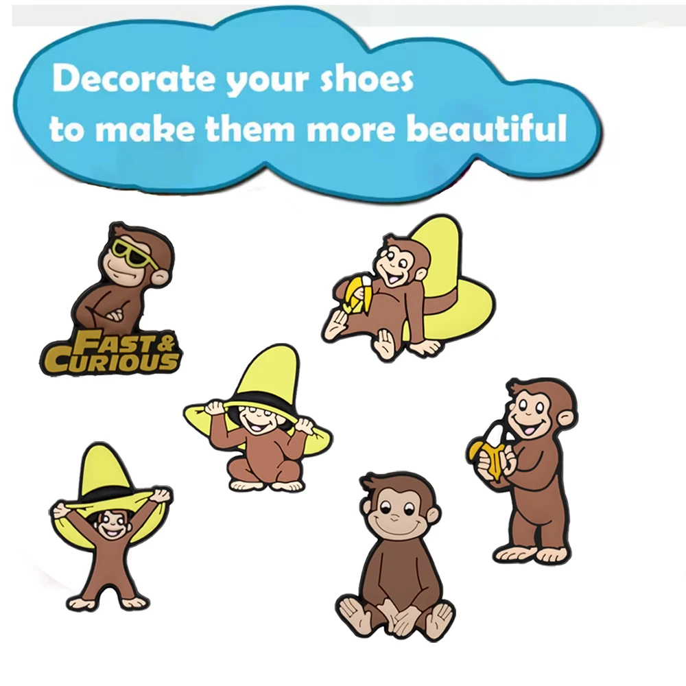 3-12 Stück Hot Toys Cartoon Curious George Affen-Serie PVC-Schuhzubehör DIY Abnehmbare Wasserdichte Kreative Schuhdekorationen – Detail 9