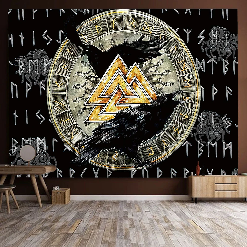 

Viking Art Tapestry Hanging Psychedelic Mysterious Meditation Runes Wall Hanging Tapestry For Living Room Bedroom Home Decor