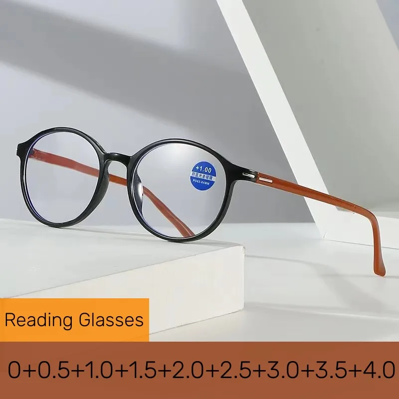 

2 Styles Round Square Frame Reading Glasses Ultralight Anti-blue Light Eyeglasses Women Men Retro Flexible Diopter Eyewear +4.0