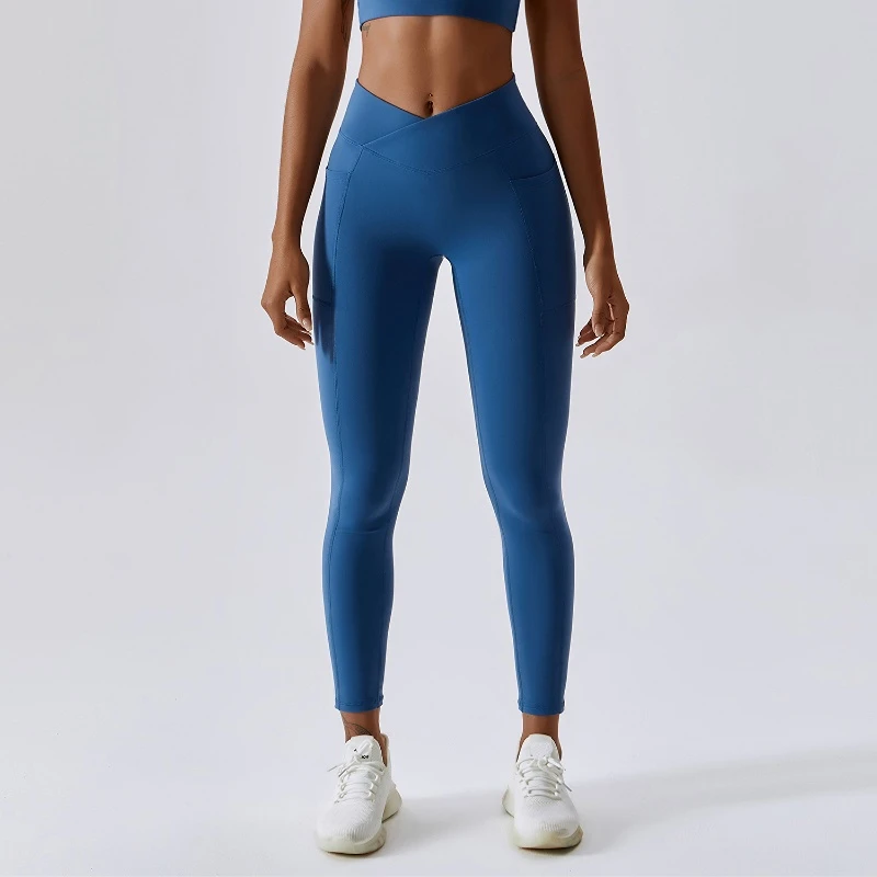 

Women Leggings For Fitness Yoga Pants Cross Waist Pocket Peach Butt Lifting Sport Tights Sexy Nude Workout Casual Gym Sweatpants