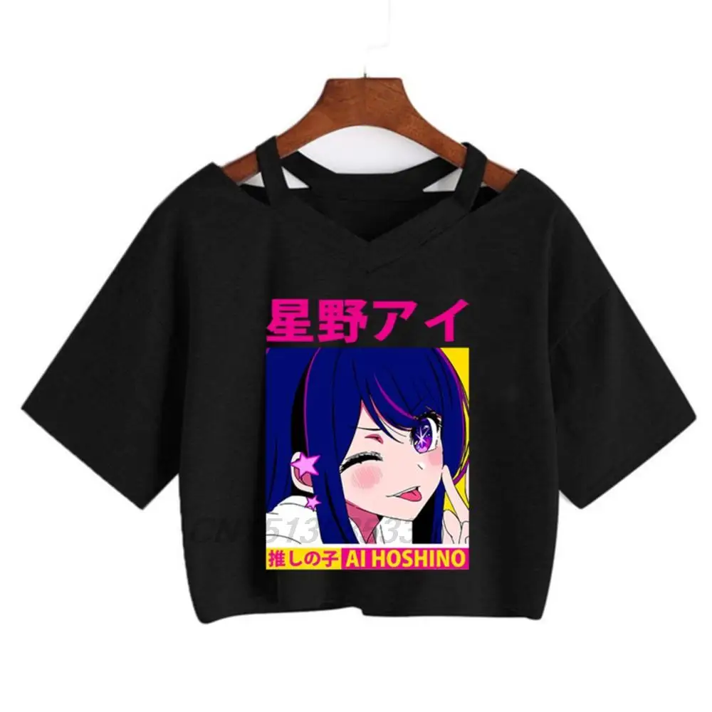 

Japanese Maga OSHI NO KO Women Fashion Crop Tops Anime Attack on Titan Vintage Cotton T Shirts My Hero Academia Black Clothing