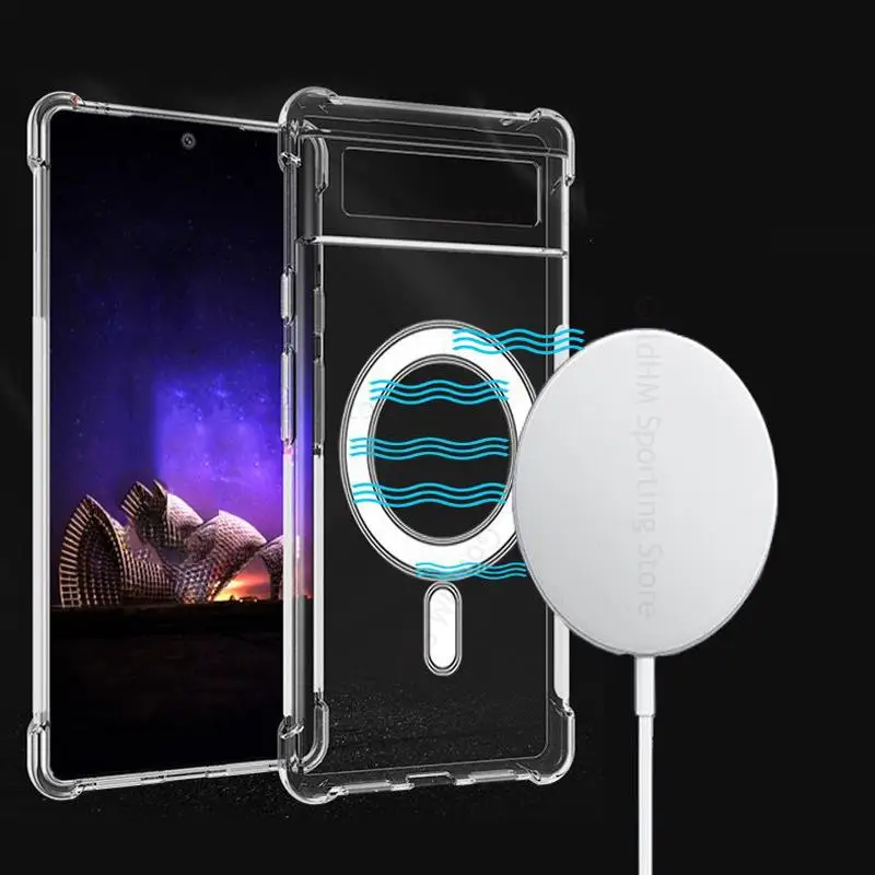 For Magsafe Transparent Case Funda For Google Pixel 6 Pro Wireless Charging Magsafing Cover For Google Pixel 6 Pro Magnetic Case