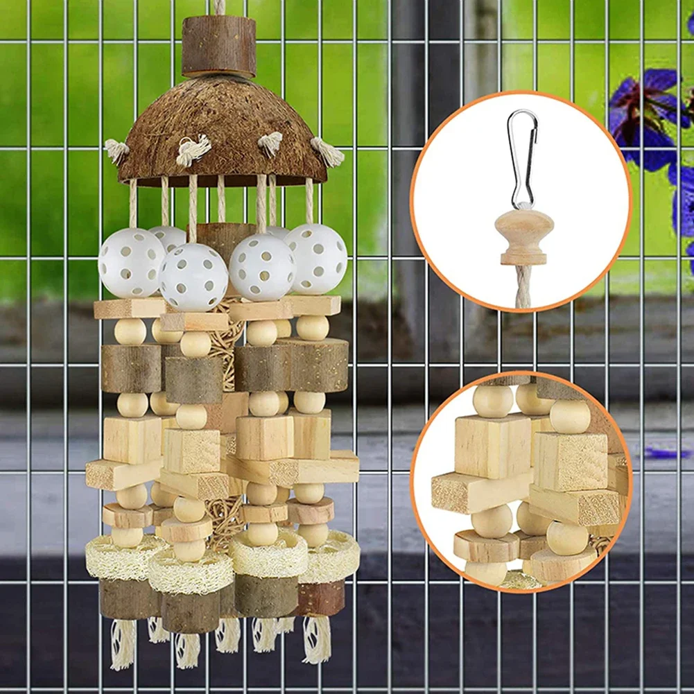Bird Parrot Toy Large Natural Wooden Blocks Bird Chewing Cage Bite Suits for Macaws Parrots parrot toy bird toy