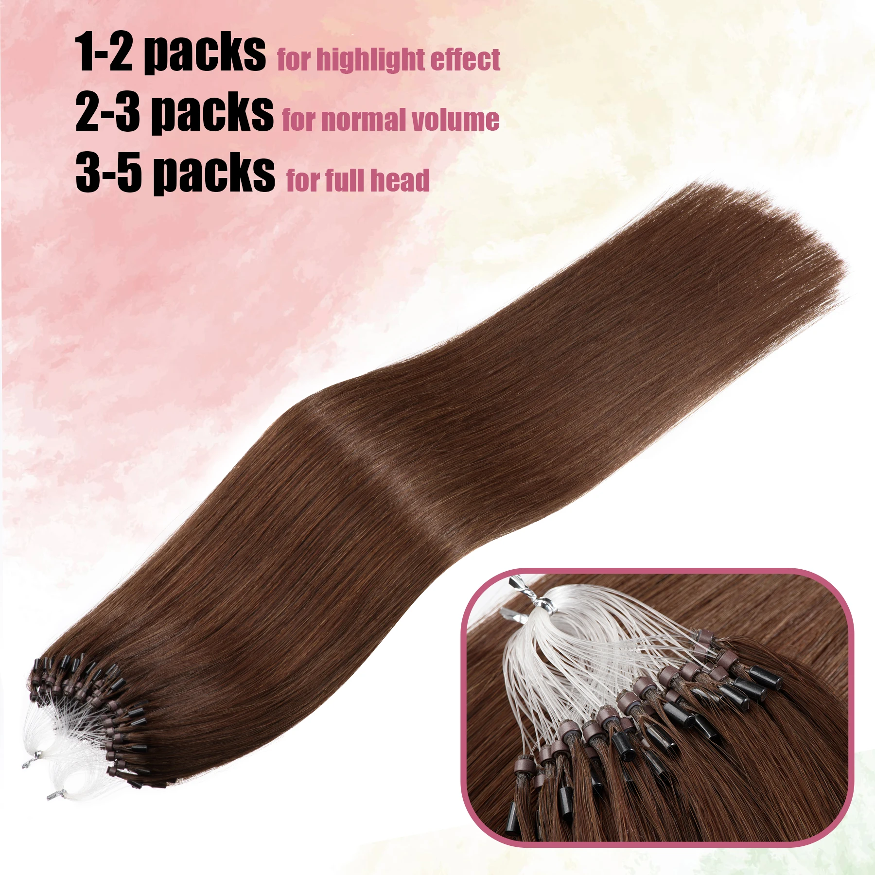 Micro Loop Human Hair Extensions Brown #4 Natural Straight Micro Link Hair Extension Link Extension 50g 1g/s