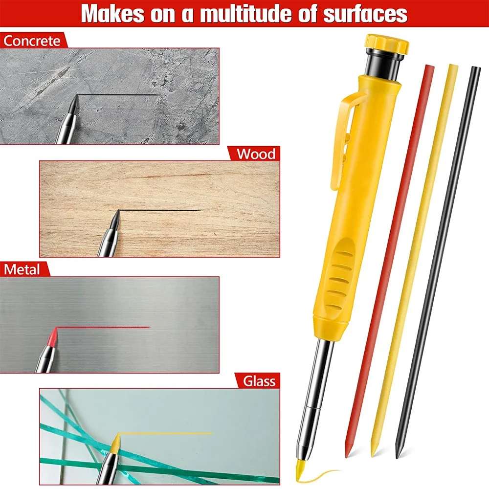 Durable Carpenter Pencil with Refill Lead and Built-in Sharpener for Precision Woodworking