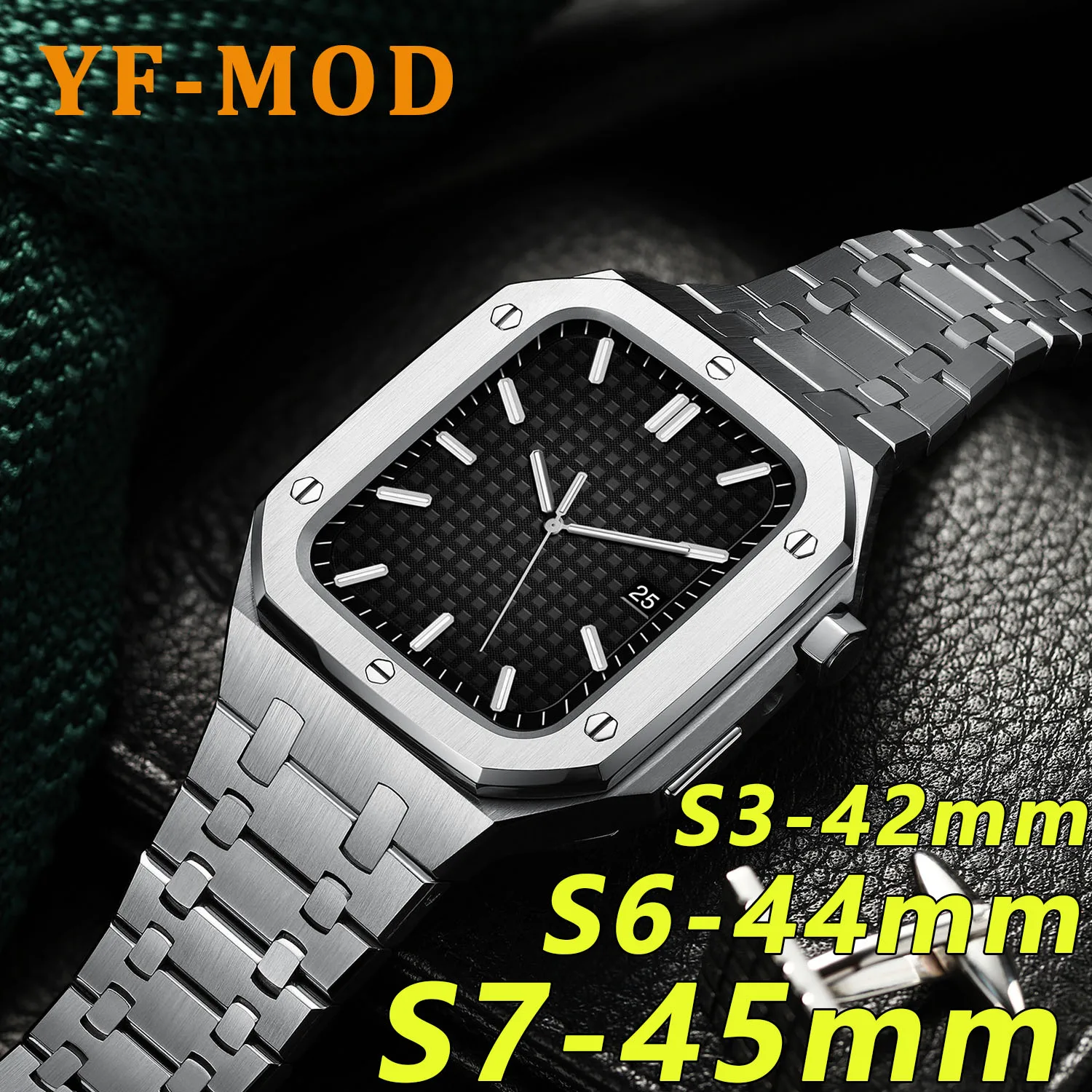 Laatste Rvs Case Band Voor Apple Horloge S7 45Mm S6 44Mm S3 42Mm Metalen  Voor Iwatch modificatie Kit Bezel Stalen Armband|Watch Cases| - AliExpress