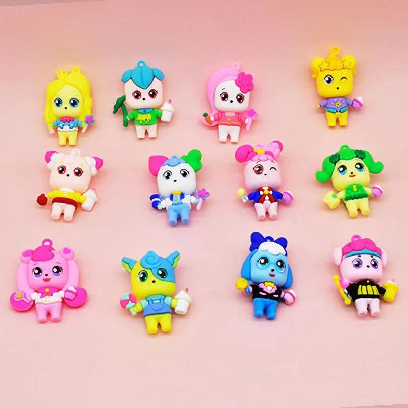 12Pcs Anime 매우 귀엽다 Cartoon Catch Teenieping Keychain DIY Accessories Cute Female Elf Doll PVC Bag Pendant Decoration Kids Gifts