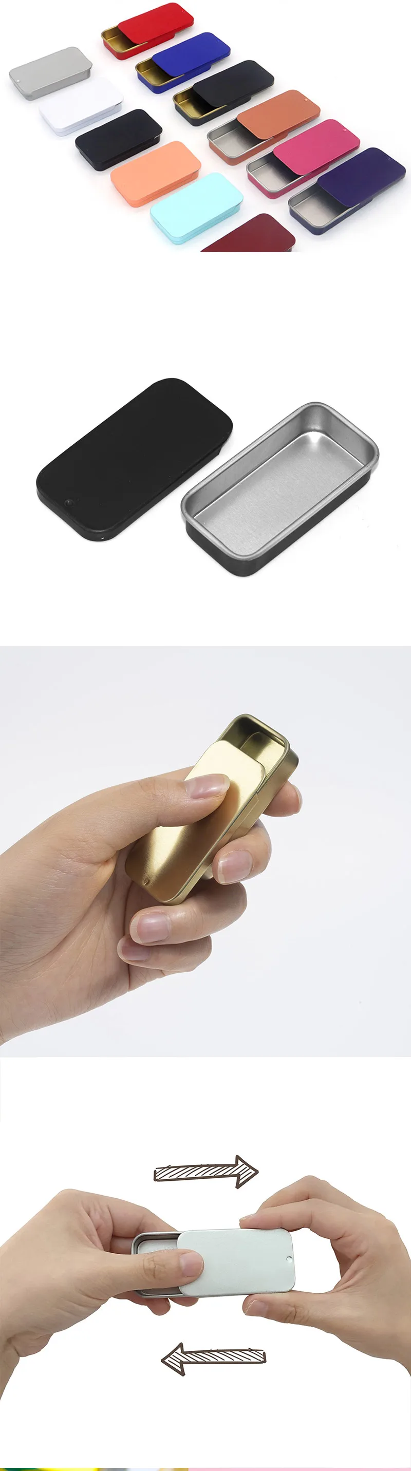 1pc Weißblech Lagerung Push Pull Box solide Balsam Süßigkeiten Schiebe deckel Eisen Box flache rechteckige Schiebe deckel kleine Eisen Box Farbe leere Box – Detail 1