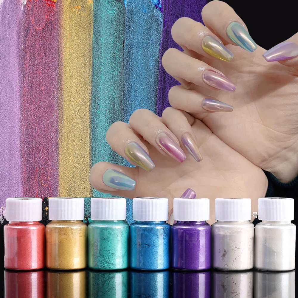 Aurora Mermaid Pearl Nail Powder Olografico Bianco Rosso Nail Glitter Pigment Powder Per Unghie Dip Powder Decorazioni Per Unghie Fai Da Te
