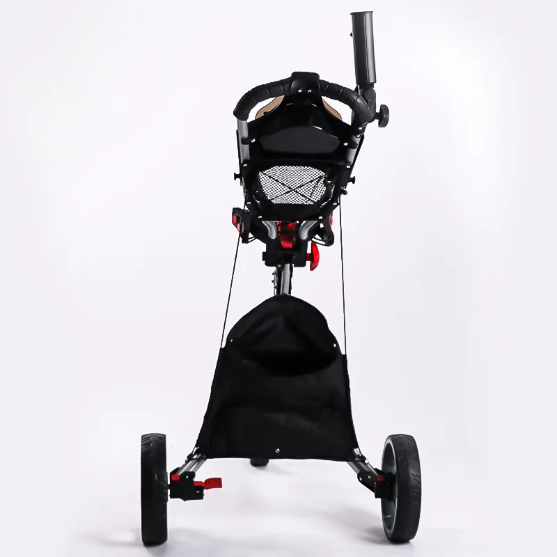 Black Three-wheel Manual Folding Golf Bag Trolley Golf Tricycle Supplies Trolley