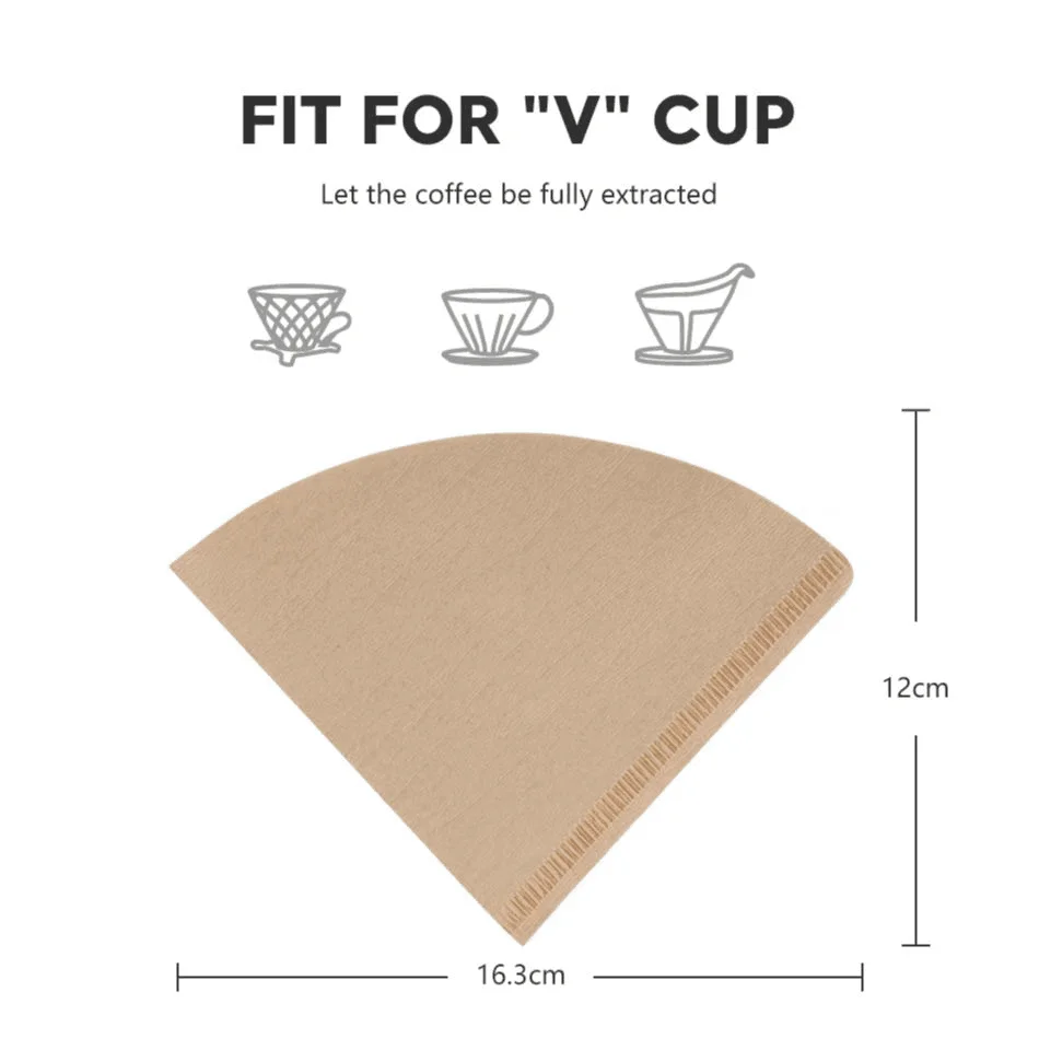 RECAFIMIL Coffee Filter Paper Count Disposable Coffer Filters Natural Cone V-Shaped Unbleached Filter for V.60 Coffee Dripper