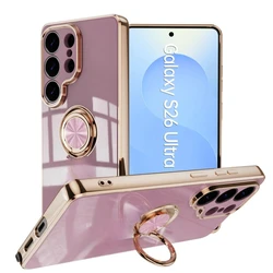 Luxury 360° Rotating Metal Ring Holder Protective Case with Plating Bumper Design - Galaxy S23 Ultra (Purple)