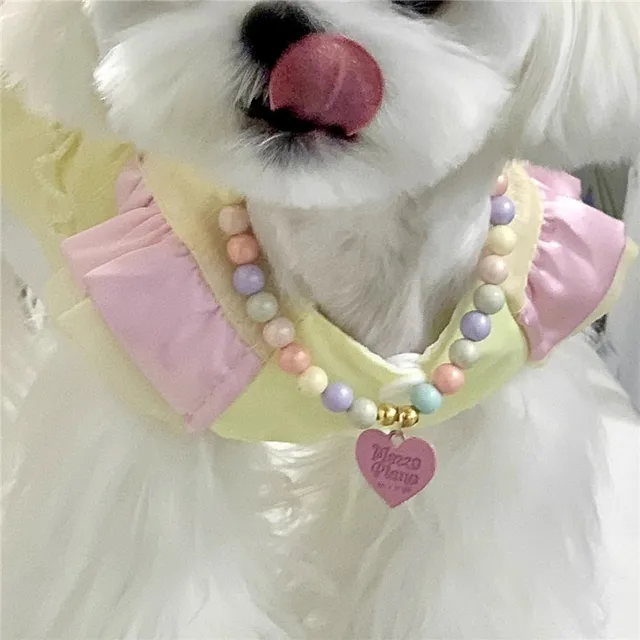 Heart Pendant Pet Pearl Collar Colorful Beads Dog Necklace Cat Collar Puppy Accessories Dog Chain Chihuahua Pet Wedding Jewelry 3