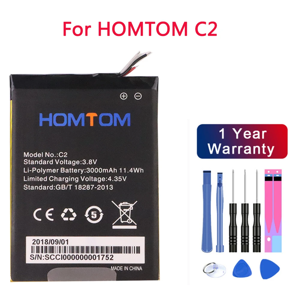 

Высококачественная 100% Оригинальная батарея 3000 мАч для телефона HOMTOM C2 аккумулятор + Инструменты