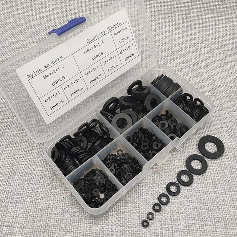 

500pcs M2 M2.5 M3 M4 M5 M6 M8 Black Nylon Flat Washer Plastic Insulation Spacers Seals Gasket Kit