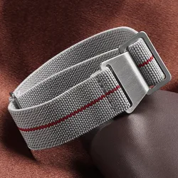 Nylon Braided Elastic Watch Band - Universal Sport Wristband - 18mm (Light gray red)