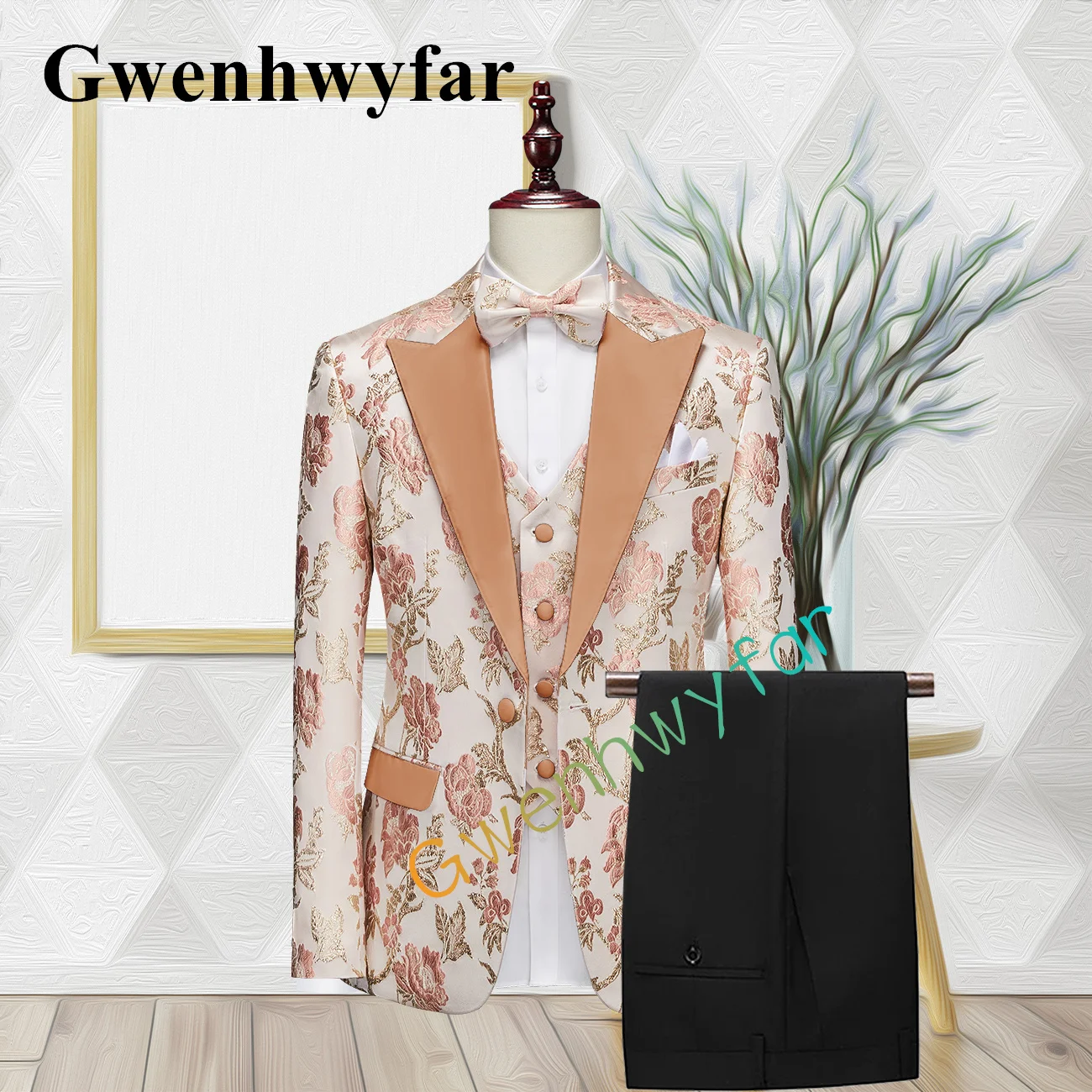 

Новый жаккардовый Блейзер Gwenhwyfar для жениха, набор из 2 предметов, Свадебный однобортный красивый костюм, повседневный смокинг для вечерние ринки