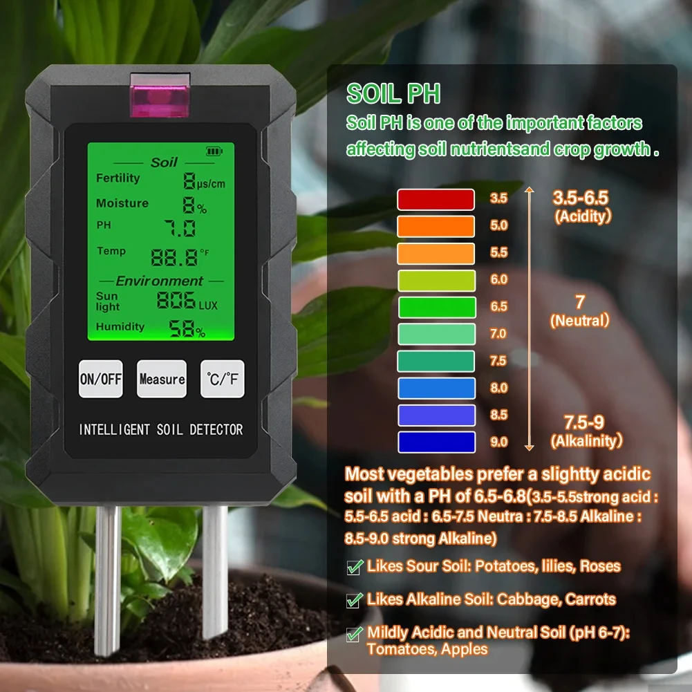 SPH030 6 in 1 Soil Tester Digital PH Moisture Fertility Light Temp Humidity Mete
