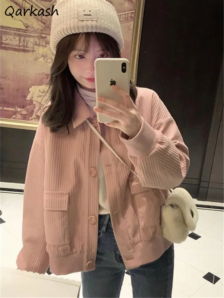 

Corduroy Basic Jackets Women Long Sleeve Autumn Coats for Ladies Vintage Chaquetas Para Mujer All-match Streetwear Harajuku Chic