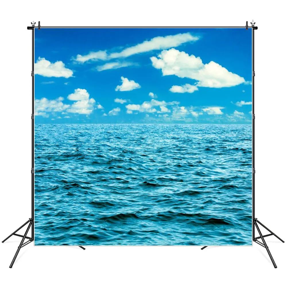 Ocean Watermark Birthday Party Decoration Photography Backdrops Children Flying Clouds Blue Sky Sea Summer Holiday B