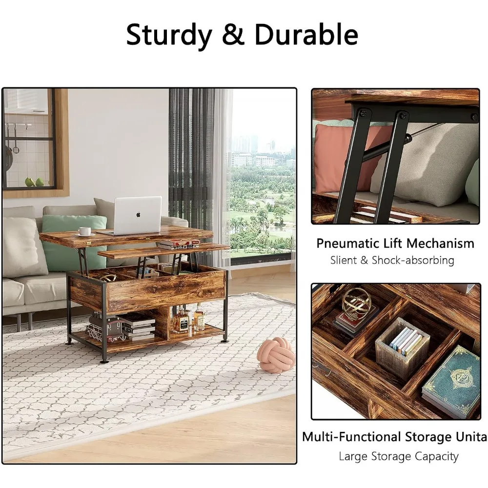 Lift Top Coffee Table ，4 in 1 Multi-Function Coffee Table with Hidden Compartment ，Modern Lift Tabletop Dining Table 5
