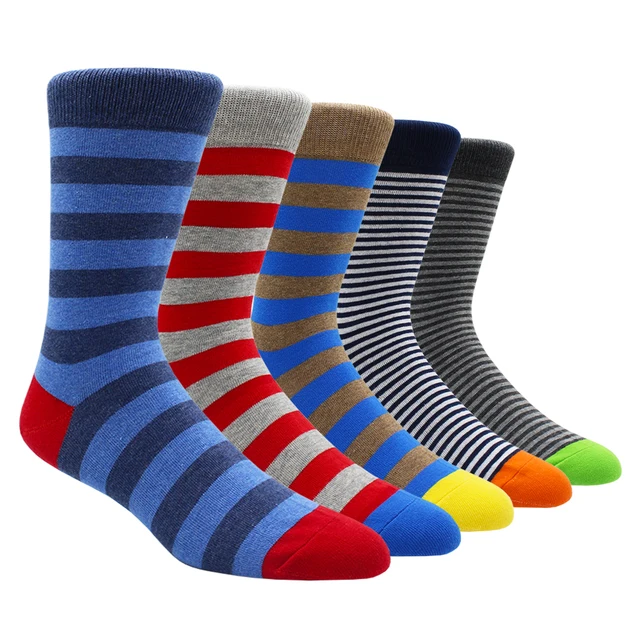 Size 41-48 Casual Fashion Cotton Funny  Long Women&Men Socks Contrast Color Rainbow Larger Size Stripe Socks for Men 5 Pairs- NY004