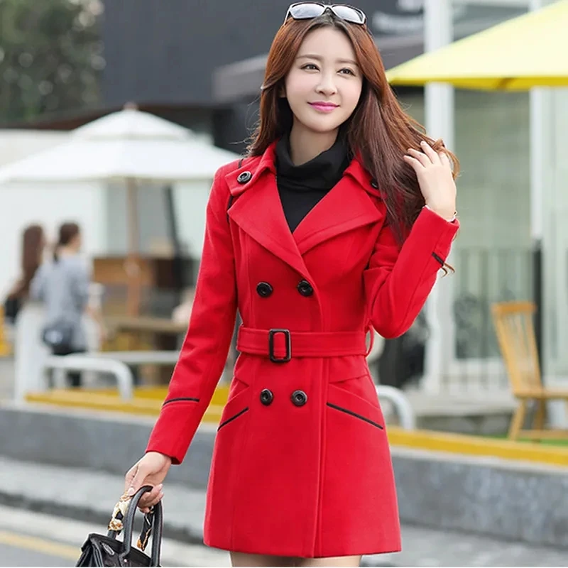 2023 Winter New Women Woolen Coats Slim Double Breasted Ladies Overcoat Long Female Windbreakers Solid Color Casual Outerwear