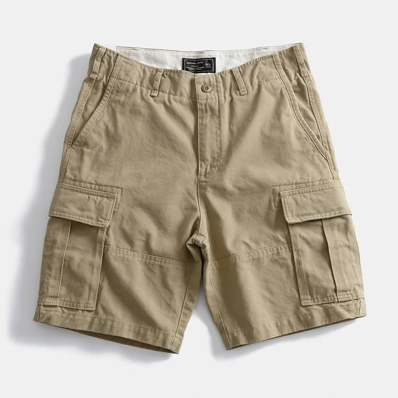 

Summer men's retro loose cotton straight cargo shorts multi-bag pants