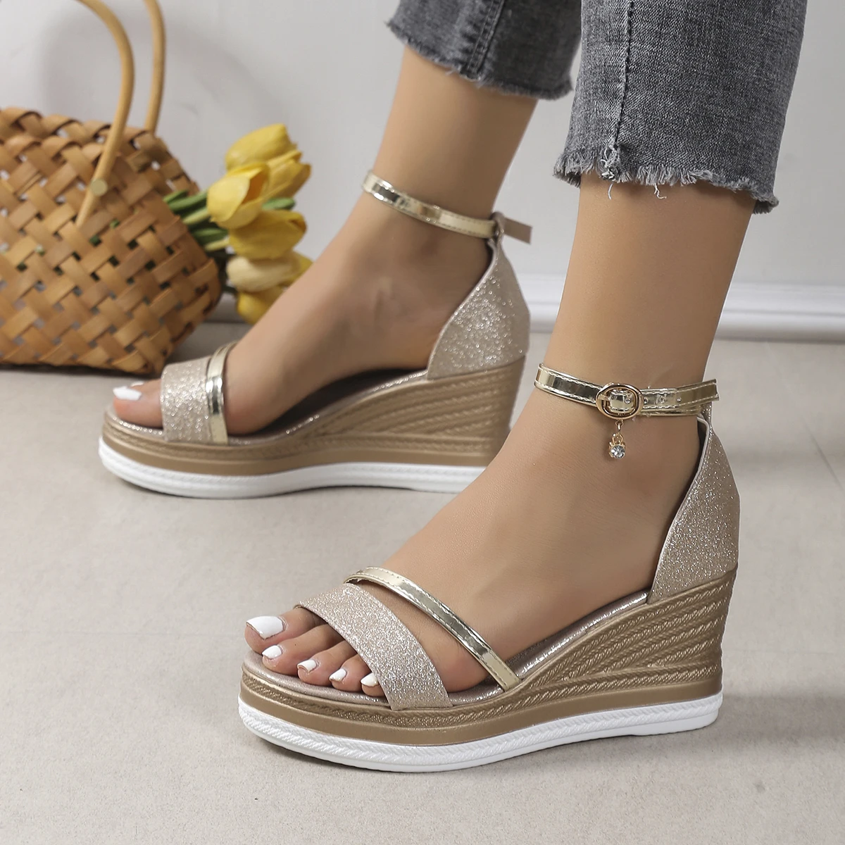 

Women's Sandals Wedge 2023 Summer Roman Sandals Fairy Style New Fashion High Heels Thick Soles Comfortable Increased Lightweight