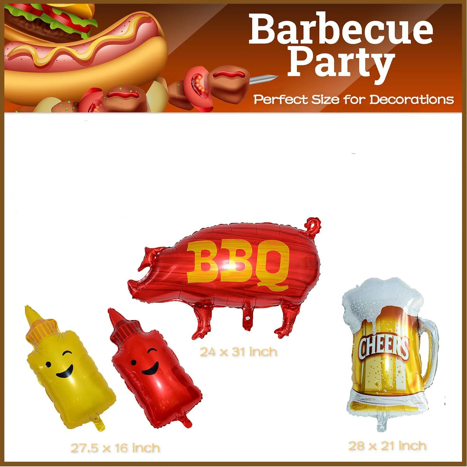 BBQ-Themed Party Balloons - Festive Foil Balloons for Picnics, Cookouts, Birthdays, and Baby Showers
