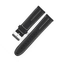 Premium Genuine Leather Watch Band - Universal Cowhide Strap Bracelet - 22mm (Black)