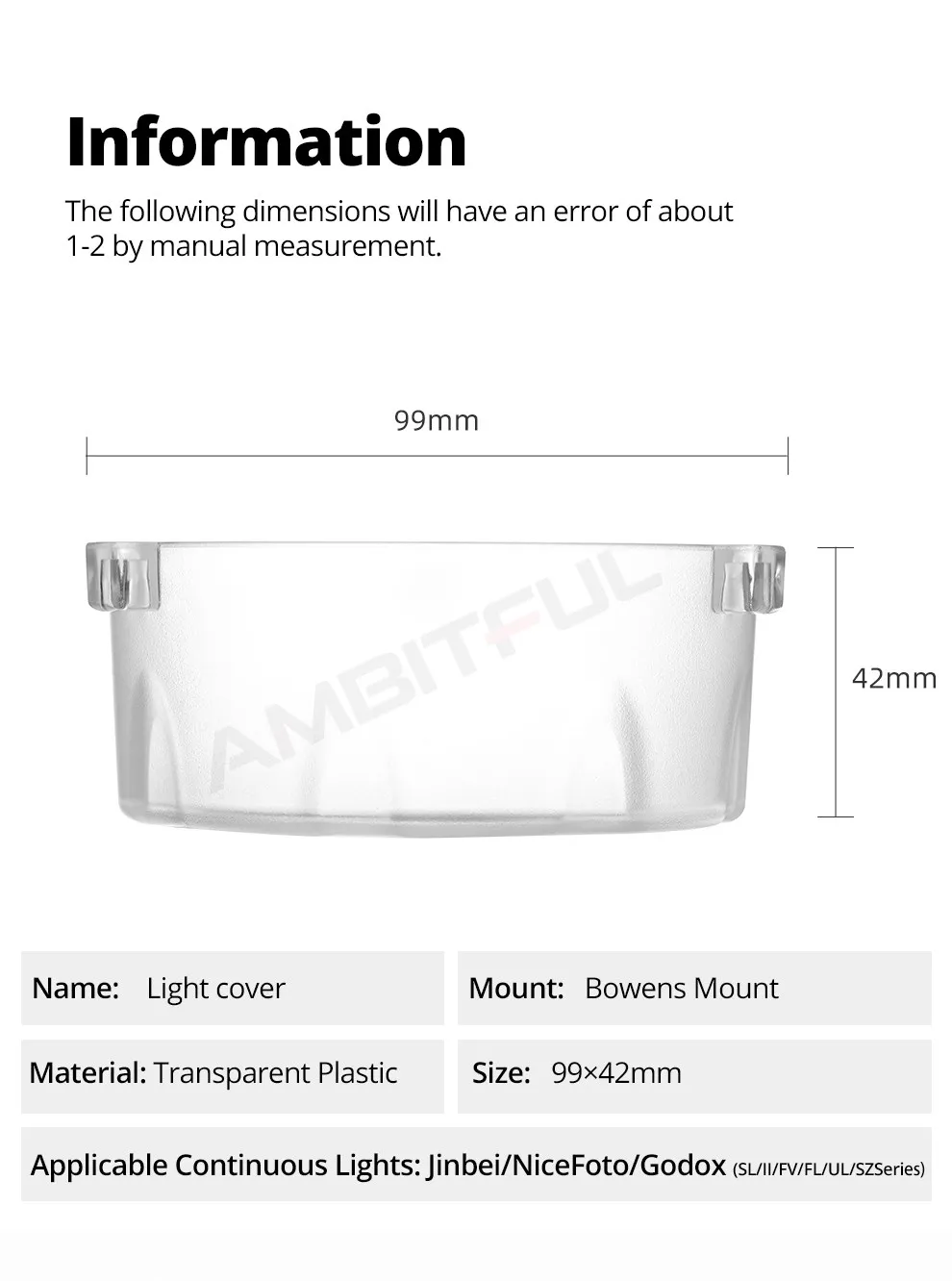 Glass Cover Protector Cap for  NiceFoto Jinbei Bowens Mount SL/FV/FL/UL/SZ Serie