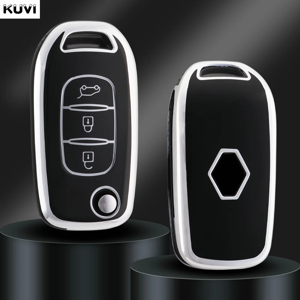 TPU Car Flip Key Case Cover Shell For Renault Kwid Kadjar Captur Megane Sandero Stepway Logan Clio 5 Arkana Key Case Cover Key Case Flip Key Fob Shell Car Key Shell