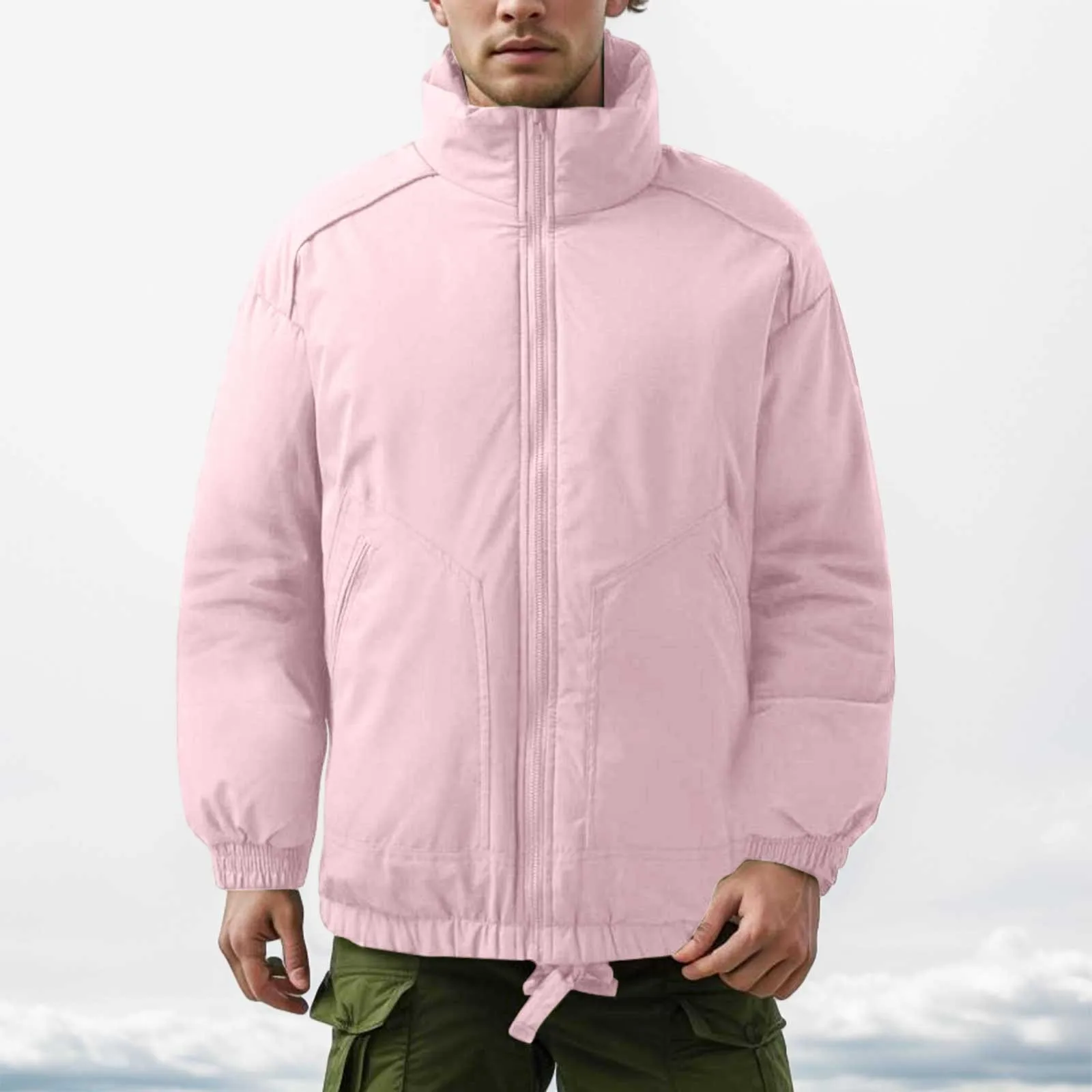 

Male Autumn And Winter Trendy Cotton Clothes Loose Stand Up Collar Cotton Clothes Warm And Thickened Solid Color Casual Coat