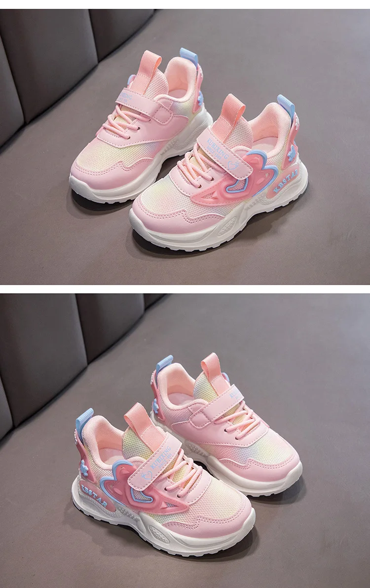 2026 Mädchen Sportschuhe Kinder Laufschuhe Rosa Atmungsaktives Air-Mesh Herz Süße Sneaker Niedliche Klettverschluss Kinder Freizeitschuhe – Detail 13