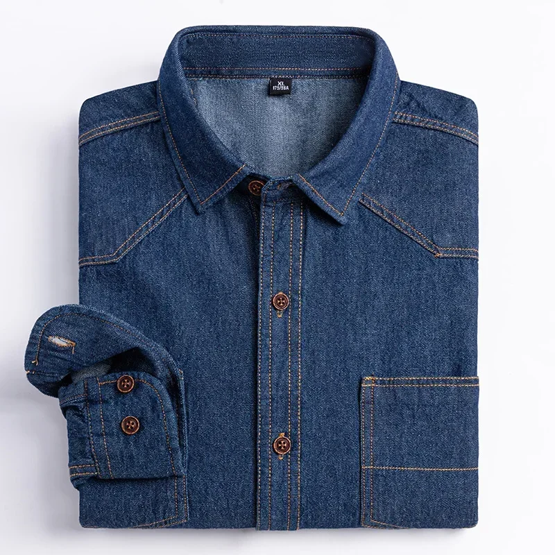 Classic Cotton Long-Sleeve Denim Pocket Design Shirt Fashion Embroider Comfortable Clothes
