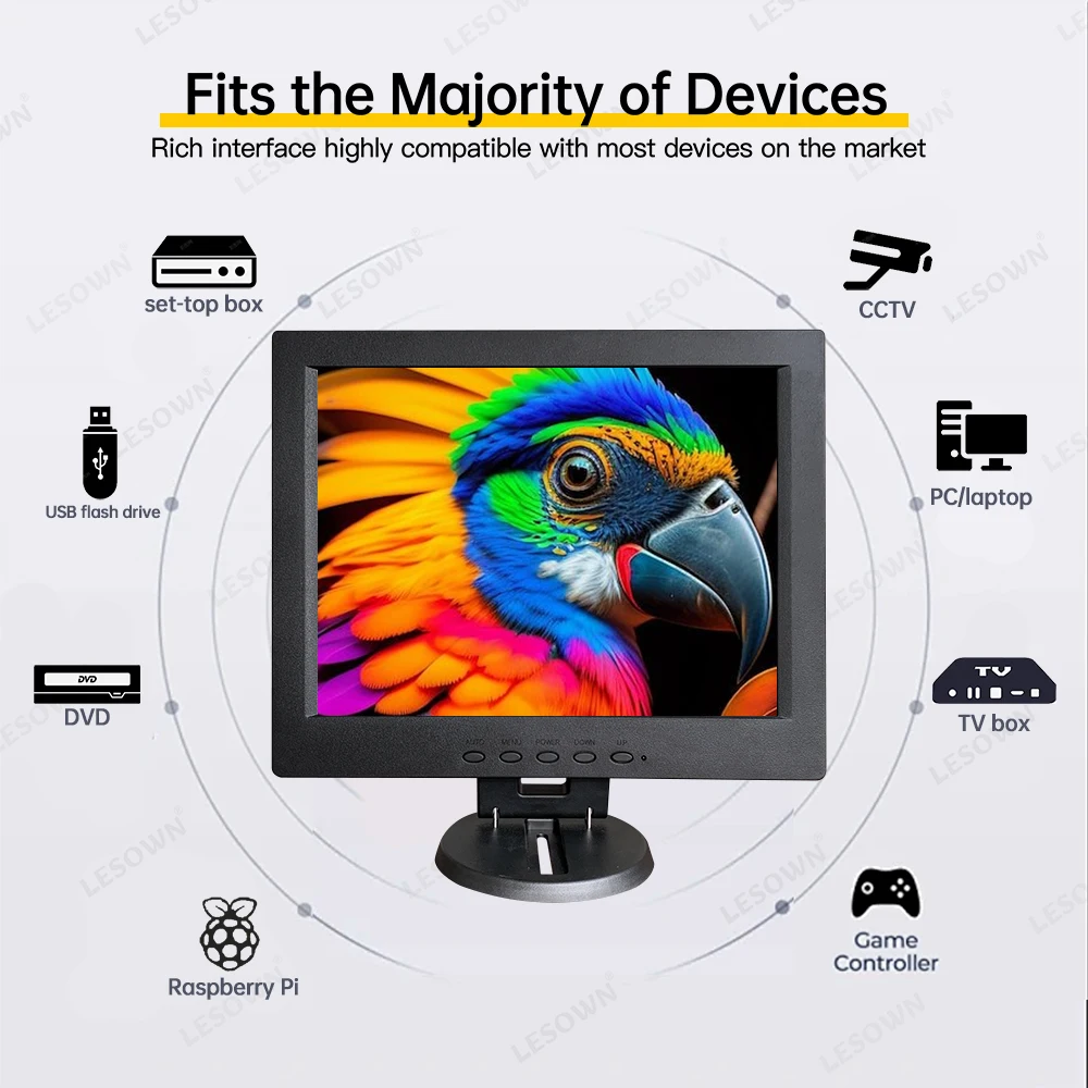 LESOWN IPS 산업용 디스플레이, 12 인치 LCD 스크린, VGA HDMI AV 입력 4:3, VESA 필드 비디오 보조 모니터, DSLR 카메라용, 1366x768