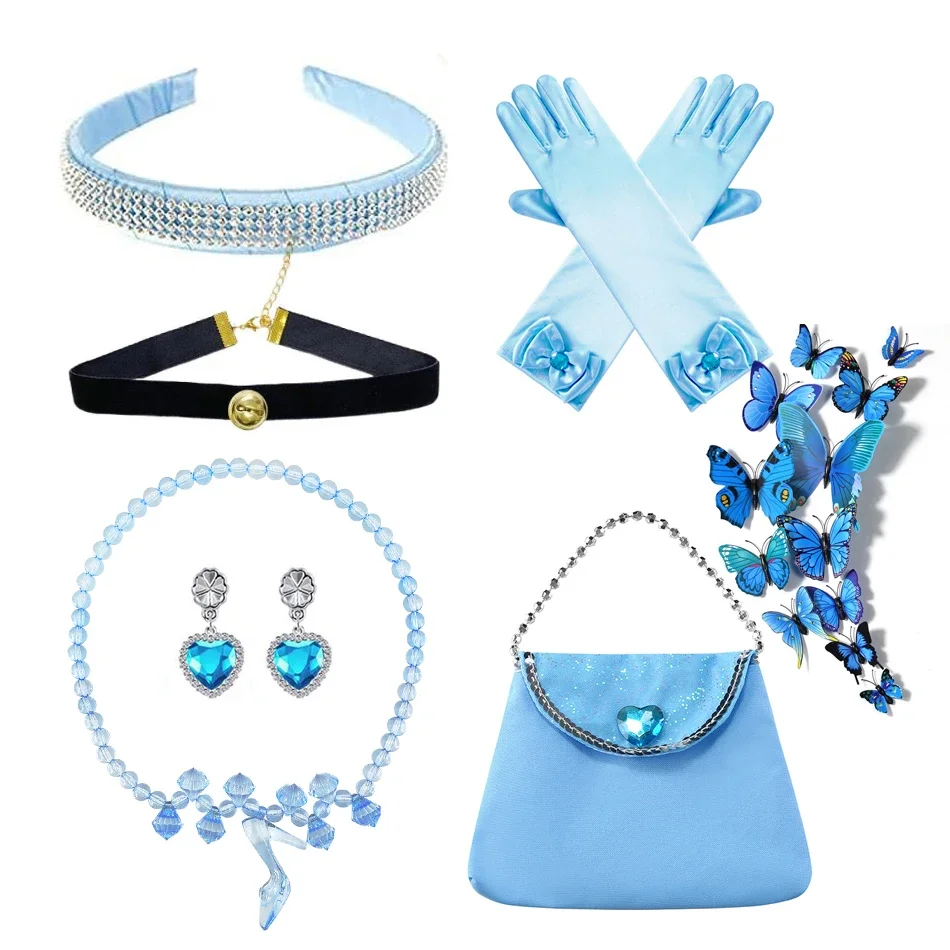 Cinderella Dress Charm Girls Jewelry Kids Crown and Magic Wands Glove Necklace Bracelet Earrings Set Wings Costume for Birthday cosplay accessories children jewelry set