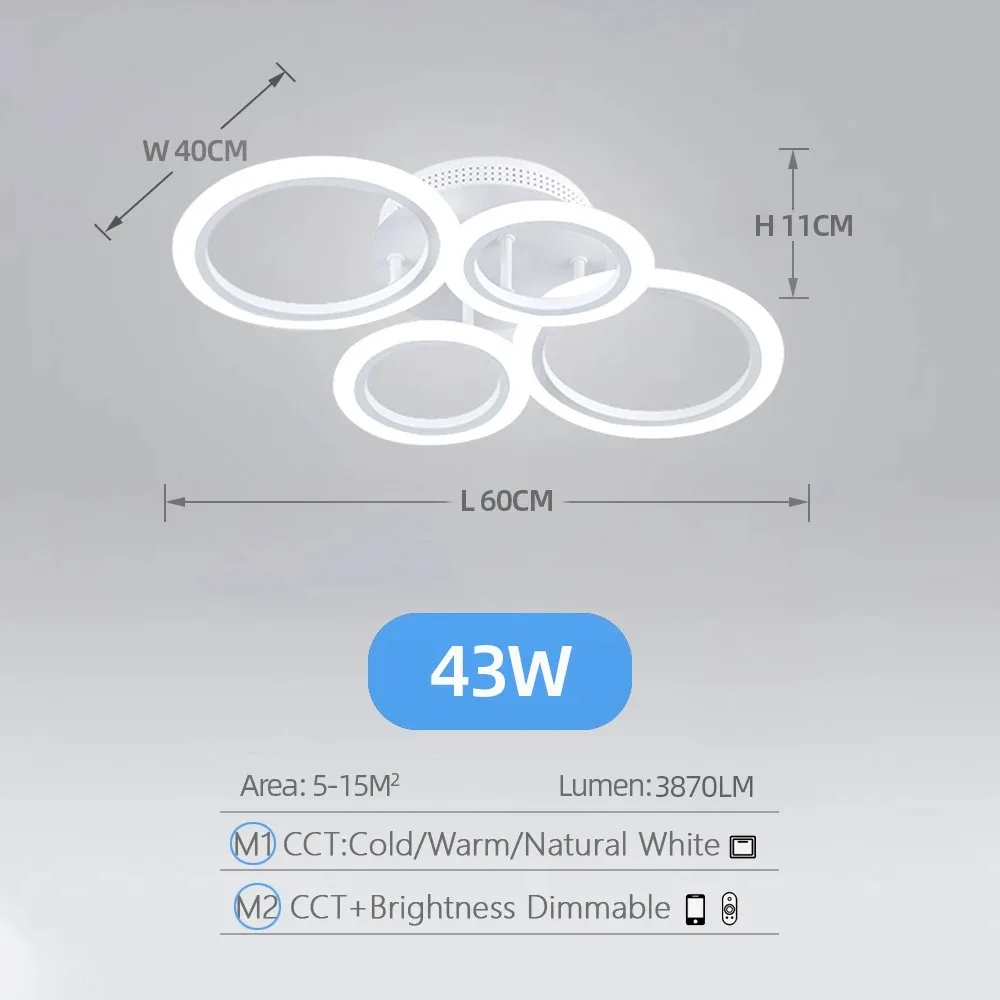 Modern ceiling lamps kitchen living room three-color dimming remote control round rings Ceiling chandelier modest home