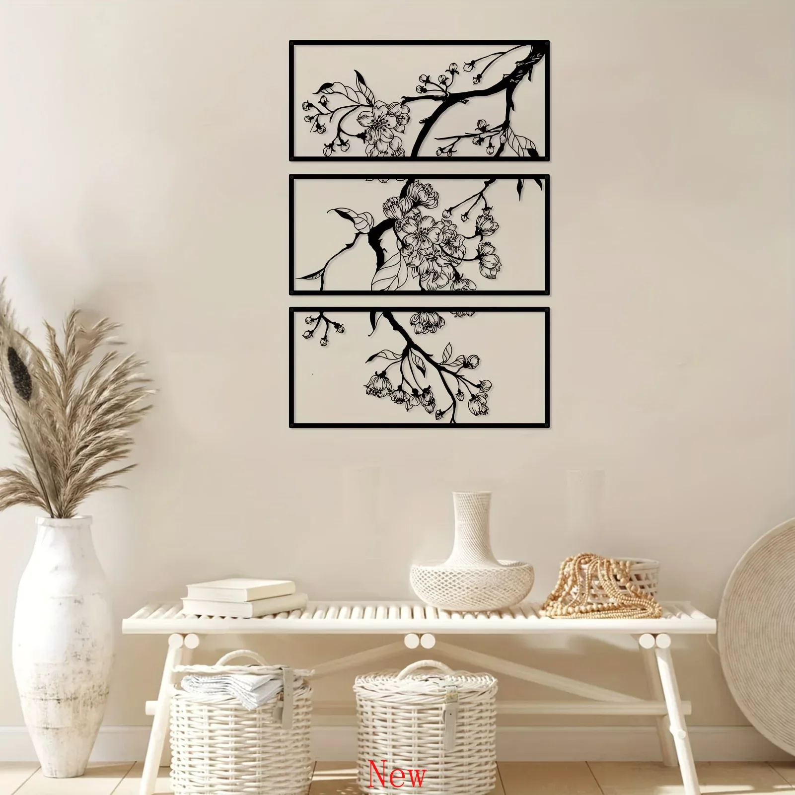 

Promotion 3Pcs Metal Peach Blossom Home Decor Square Wall Decor Office LivingRoom Bedroom Garden Hotel Wall Christmas Holiday De