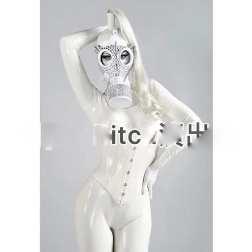 

Women GOGO party bar ds costume stage dance wear Sexy latex patent leather gas mask